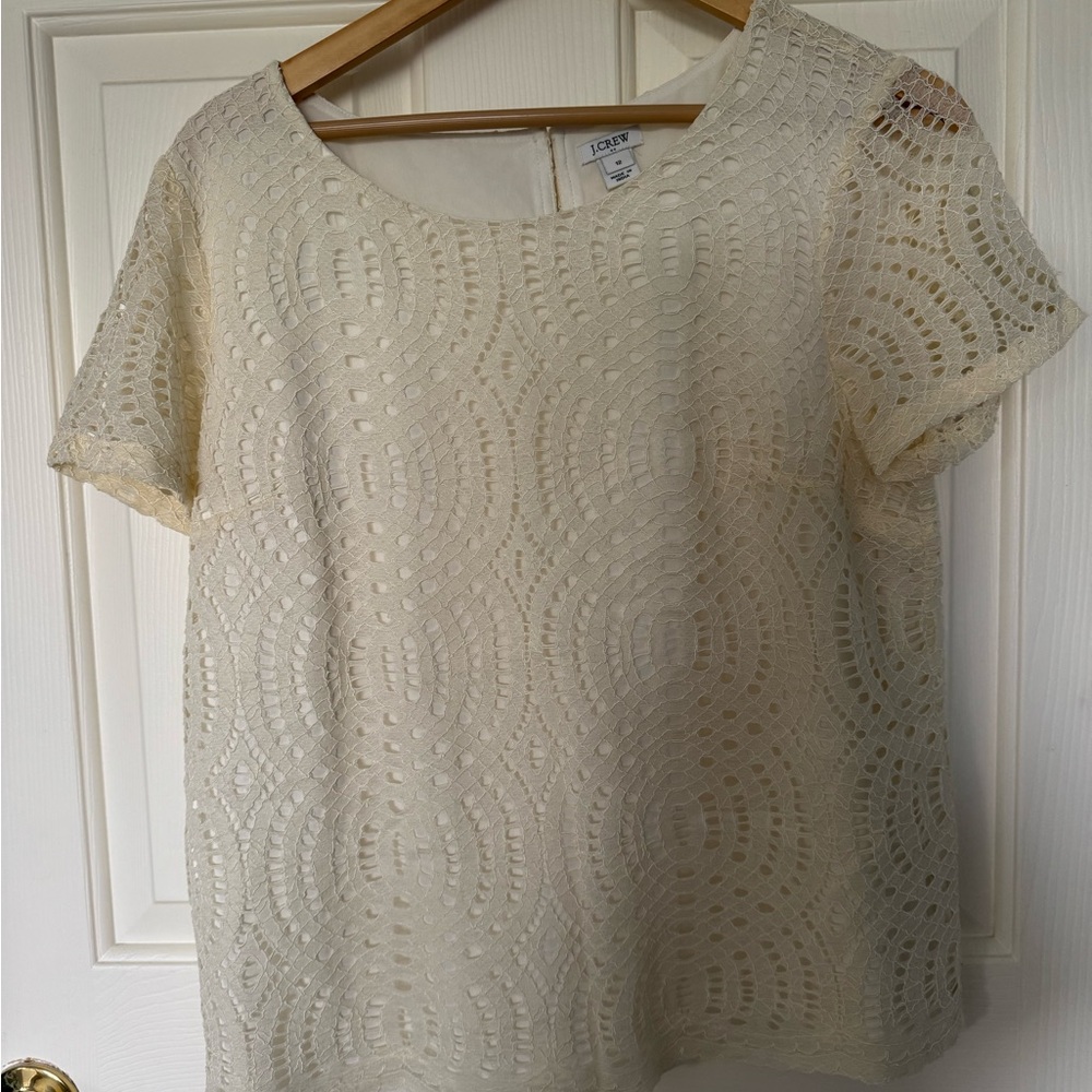 J. Crew Cream Embellished Boxy Short Sleeve Blouse brand new